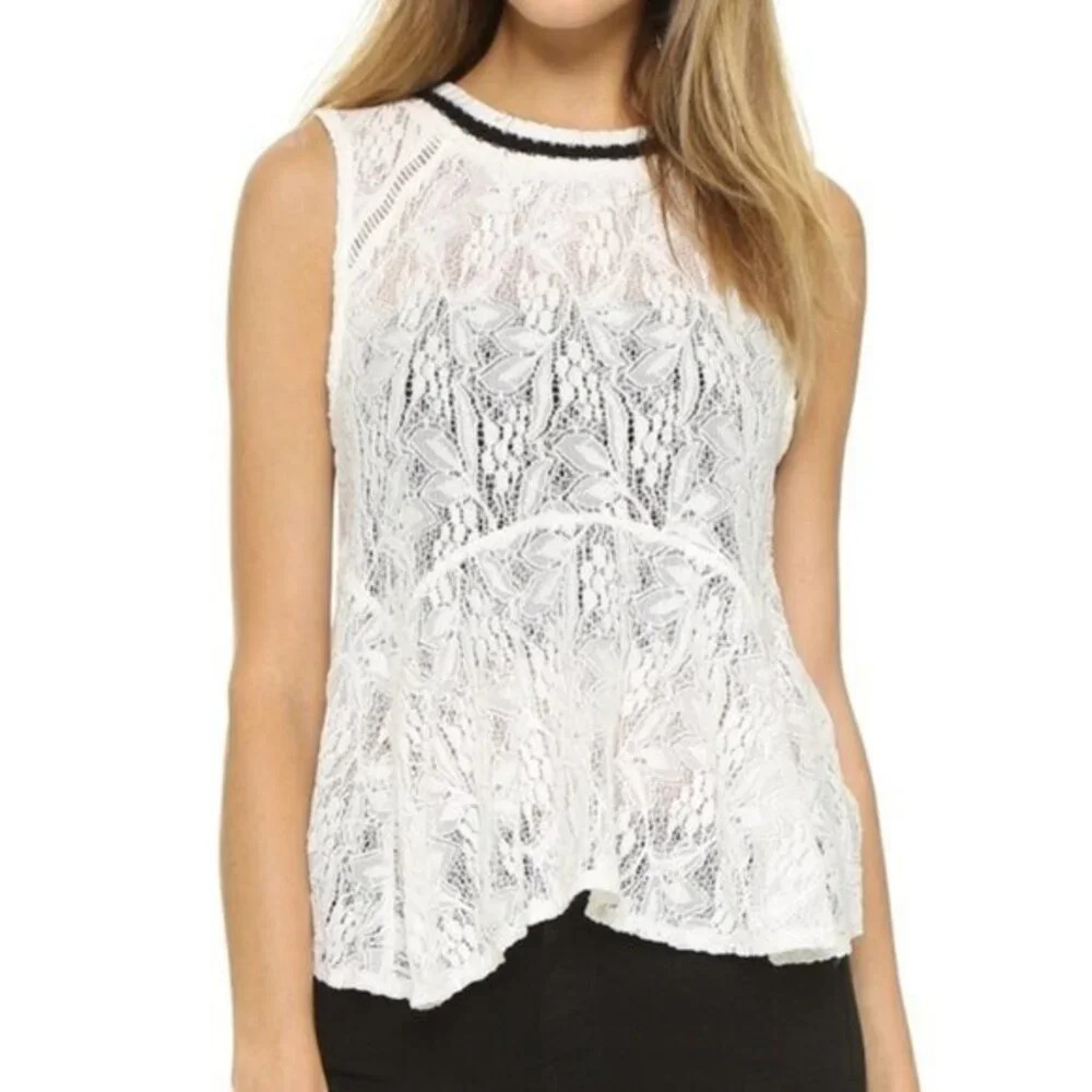 Free People • White Lace Maisie Knit Neckline Tank